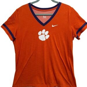 CLEMSON Tigers The Nike Tee Dri Fit V-Neck Shirt Orange Purple Womens XL W103